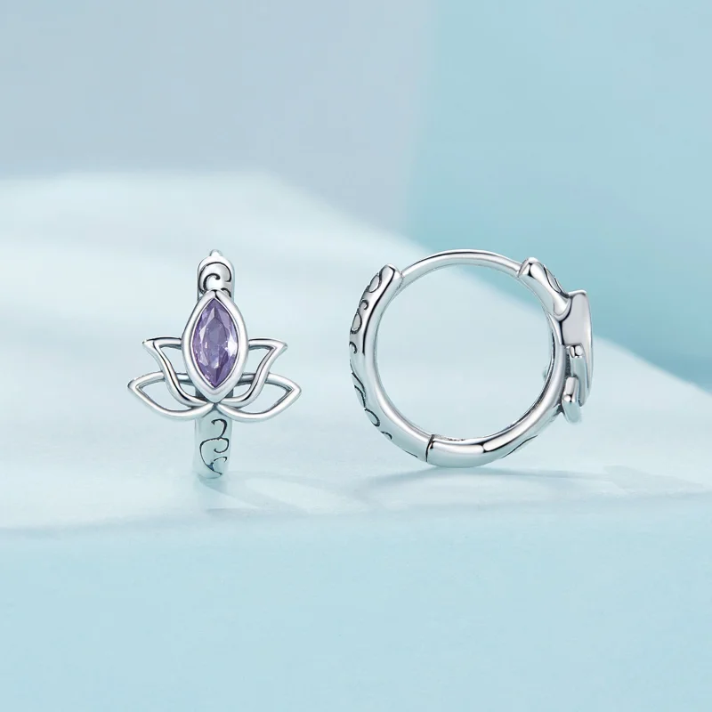 (image for) Pandora Style Lotus Hoop Earrings - SCE1648 - View 2