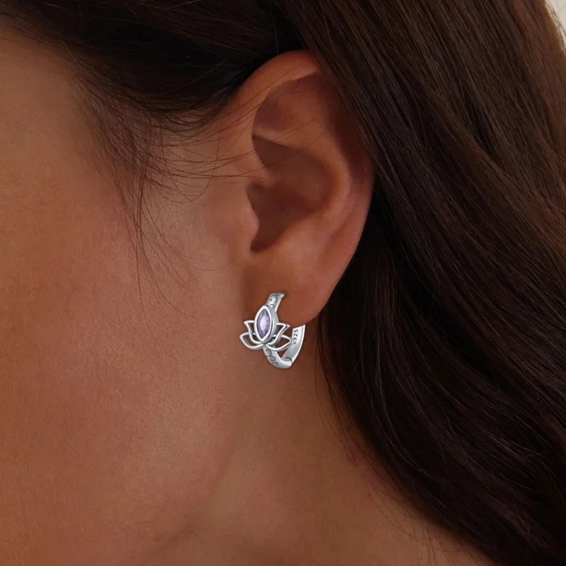 (image for) Pandora Style Lotus Hoop Earrings - SCE1648 - View 6