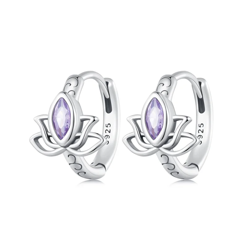 (image for) Pandora Style Lotus Hoop Earrings - SCE1648 - Product Image