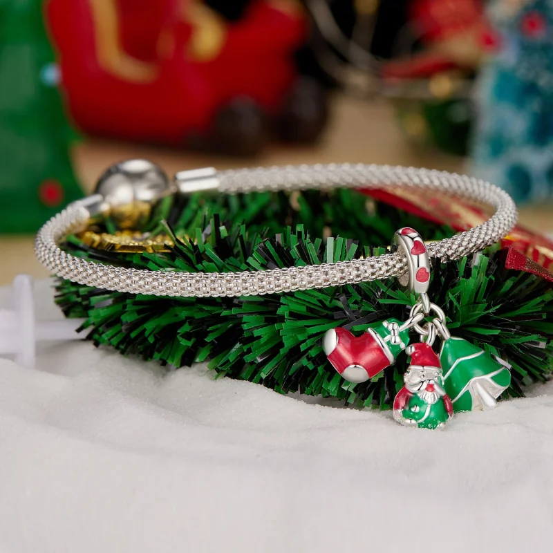 (image for) Pandora Style Luminous Christmas tree, Santa Claus and socks Dangle - SCC2647 - View 3
