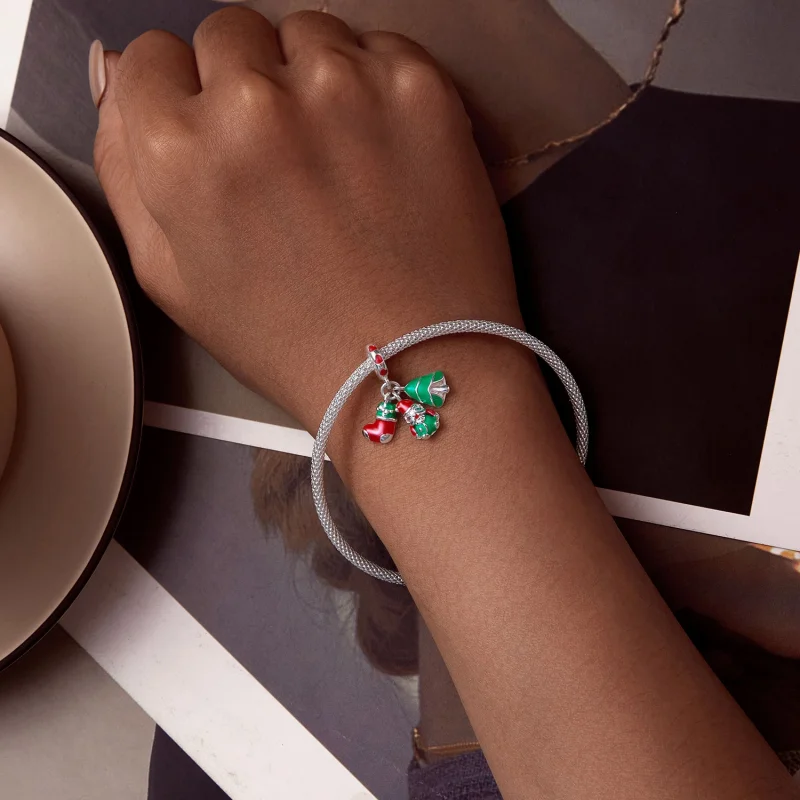 (image for) Pandora Style Luminous Christmas tree, Santa Claus and socks Dangle - SCC2647 - View 5