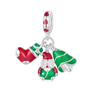 (image for) Pandora Style Luminous Christmas tree, Santa Claus and socks Dangle - SCC2647