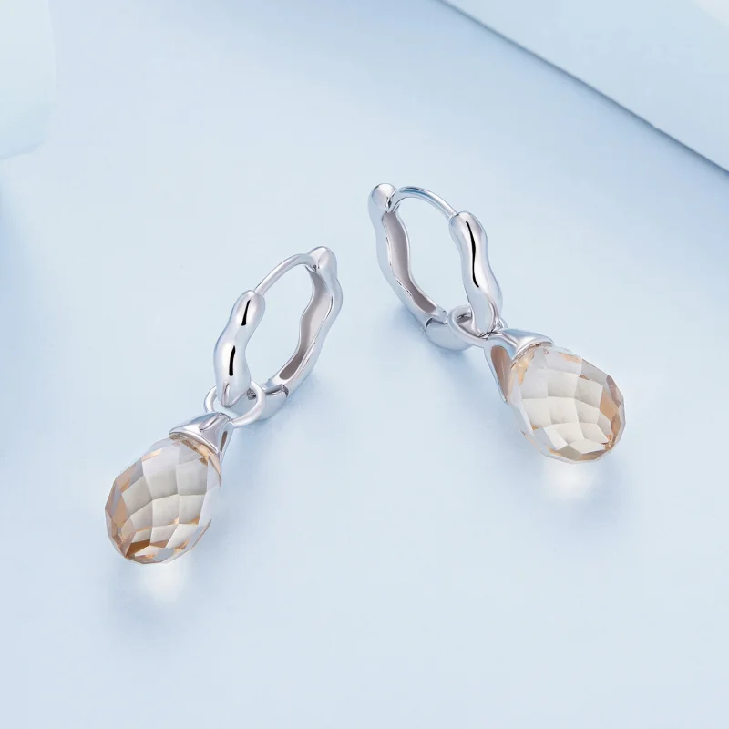 (image for) Pandora Style Luxurious Water Drop Hoop Earrings - BSE814 - View 3