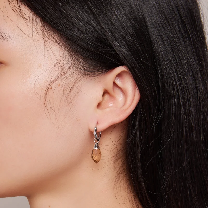 (image for) Pandora Style Luxurious Water Drop Hoop Earrings - BSE814 - View 7