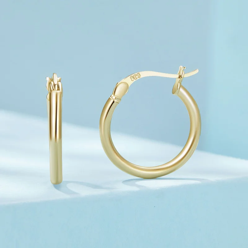 (image for) Pandora Style Medium Hoop Plain Silver Hoop Earrings - SCE1608-MB - View 2