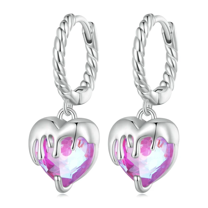 (image for) Pandora Style Melting Heart Hoop Earrings - BSE833 - Product Image