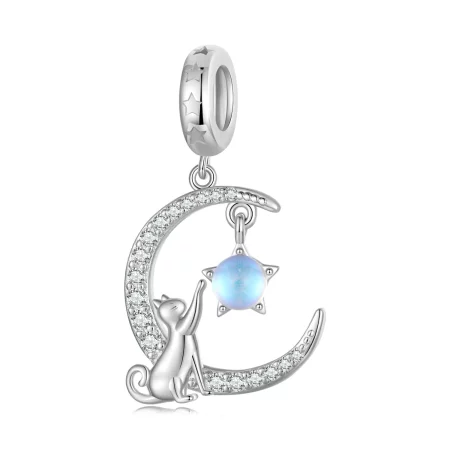 Pandora Style Moon Cat Dangle - BSC810