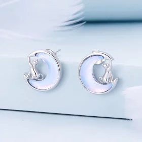 Pandora Style Moon Cat Studs Earrings - BSE913 Pandora Style Moon Cat Studs Earrings - BSE913