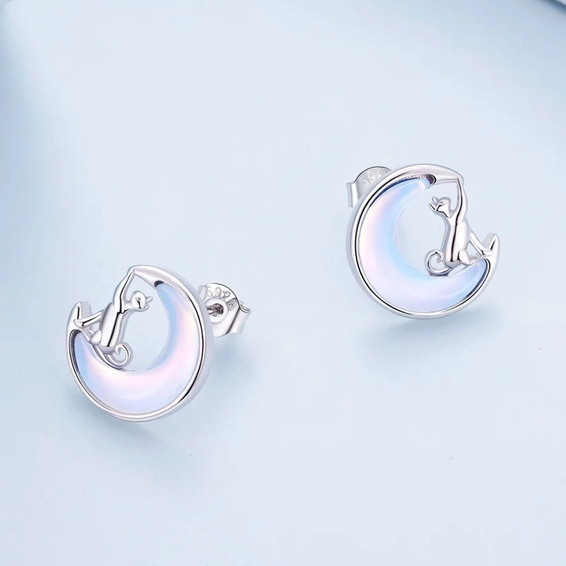 (image for) Pandora Style Moon Cat Studs Earrings - BSE913 - View 3