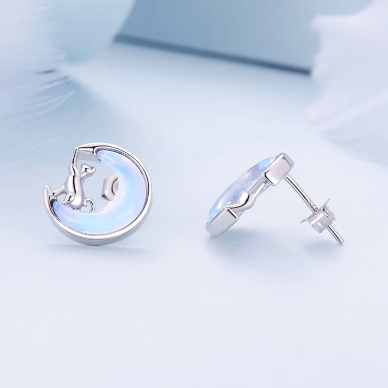 (image for) Pandora Style Moon Cat Studs Earrings - BSE913 - View 4