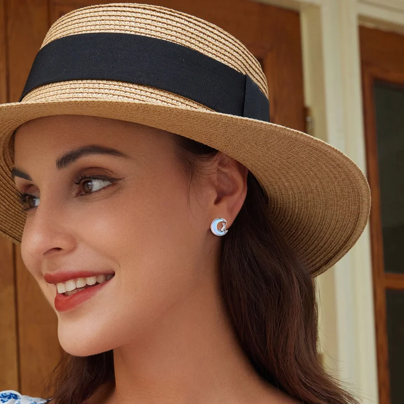 (image for) Pandora Style Moon Cat Studs Earrings - BSE913 - View 6