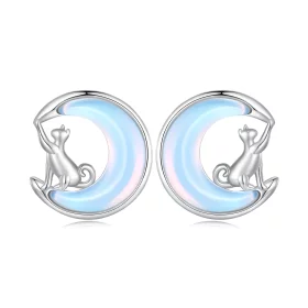 Pandora Style Moon Cat Studs Earrings - BSE913 Pandora Style Moon Cat Studs Earrings - BSE913