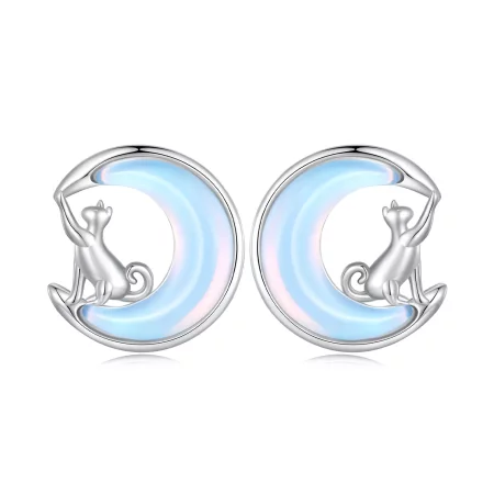 Pandora Style Moon Cat Studs Earrings - BSE913