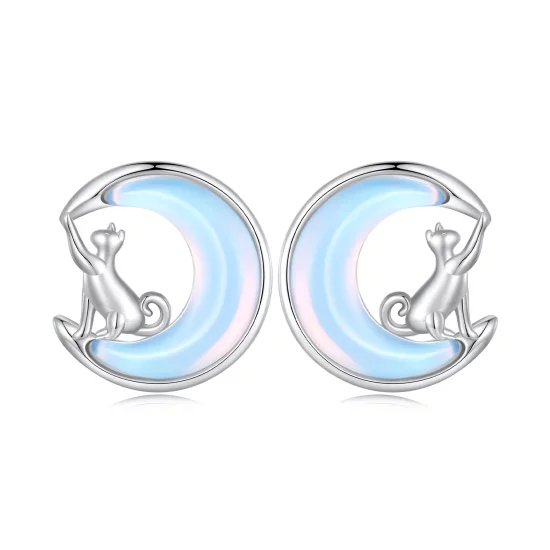 Pandora Style Moon Cat Studs Earrings - BSE913