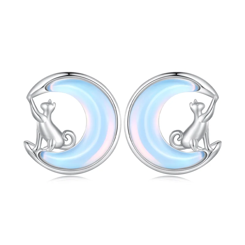 (image for) Pandora Style Moon Cat Studs Earrings - BSE913 - Product Image