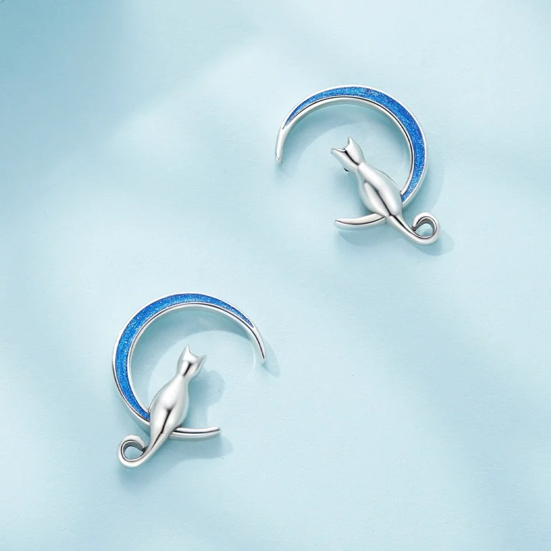 (image for) Pandora Style Moon Cat Studs Earrings - SCE1609 - View 3