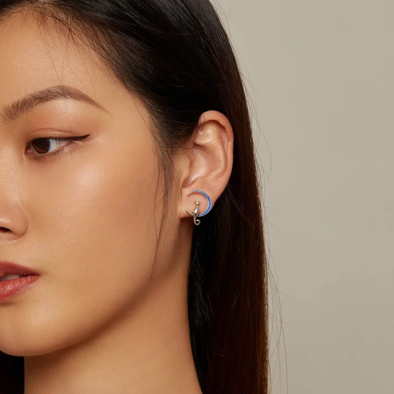 (image for) Pandora Style Moon Cat Studs Earrings - SCE1609 - View 6