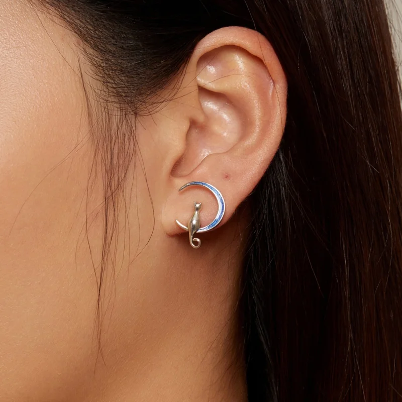 (image for) Pandora Style Moon Cat Studs Earrings - SCE1609 - View 7