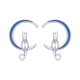 Pandora Style Moon Cat Studs Earrings - SCE1609 Pandora Style Moon Cat Studs Earrings - SCE1609