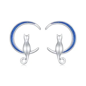 (image for) Pandora Style Moon Cat Studs Earrings - SCE1609