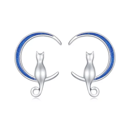 Pandora Style Moon Cat Studs Earrings - SCE1609