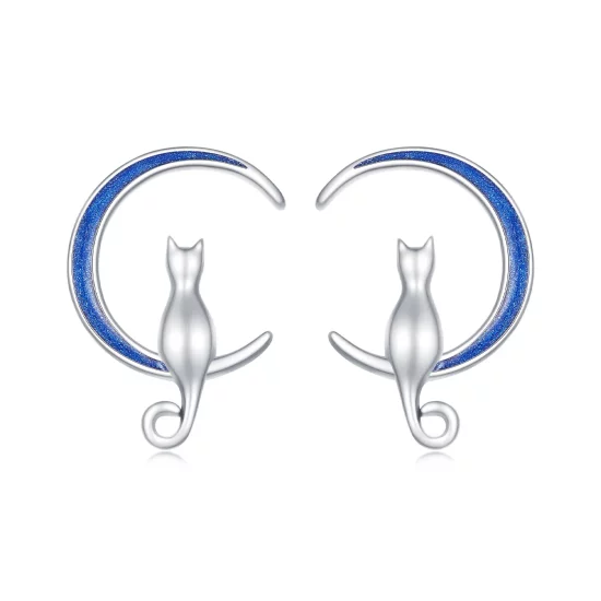 Pandora Style Moon Cat Studs Earrings - SCE1609