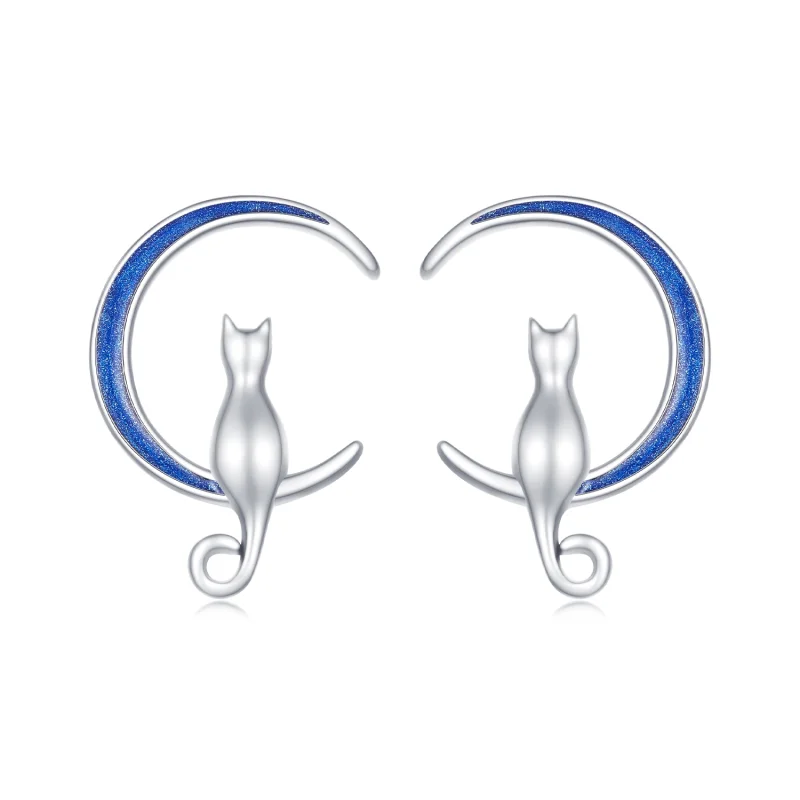 (image for) Pandora Style Moon Cat Studs Earrings - SCE1609 - Product Image