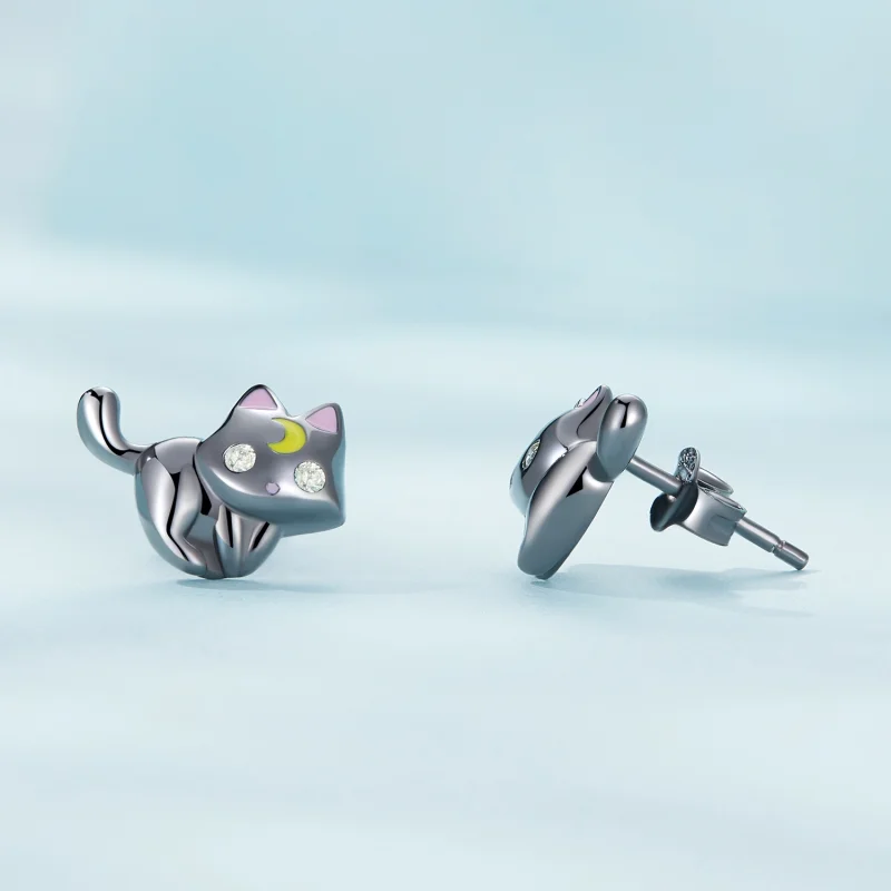 (image for) Pandora Style Moon Kitten Studs Earrings - SCE1584 - View 3