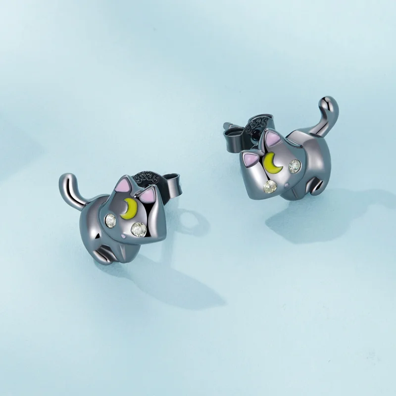 (image for) Pandora Style Moon Kitten Studs Earrings - SCE1584 - View 4