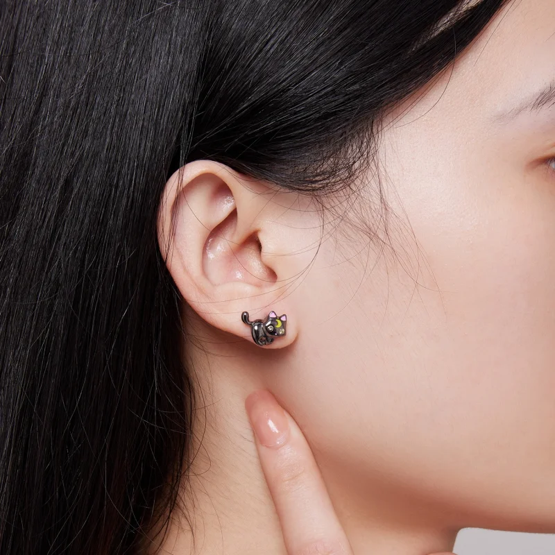 (image for) Pandora Style Moon Kitten Studs Earrings - SCE1584 - View 5