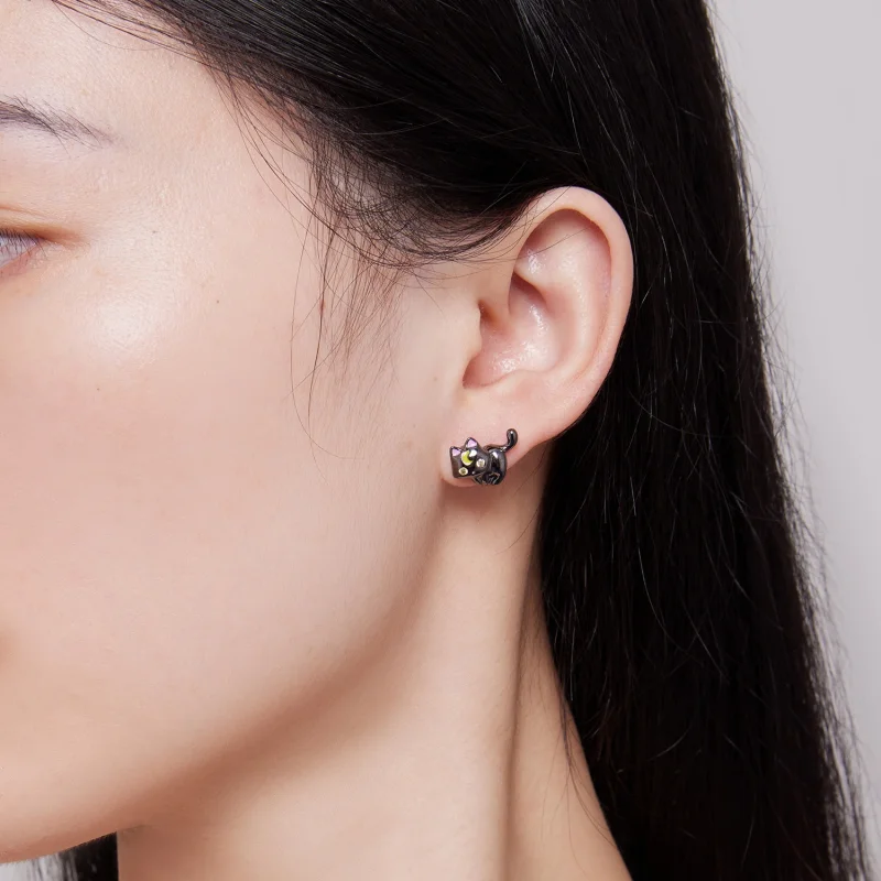 (image for) Pandora Style Moon Kitten Studs Earrings - SCE1584 - View 6