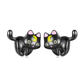 Pandora Style Moon Kitten Studs Earrings - SCE1584 Pandora Style Moon Kitten Studs Earrings - SCE1584