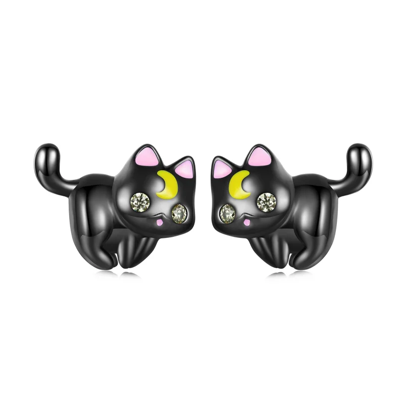 (image for) Pandora Style Moon Kitten Studs Earrings - SCE1584 - Product Image