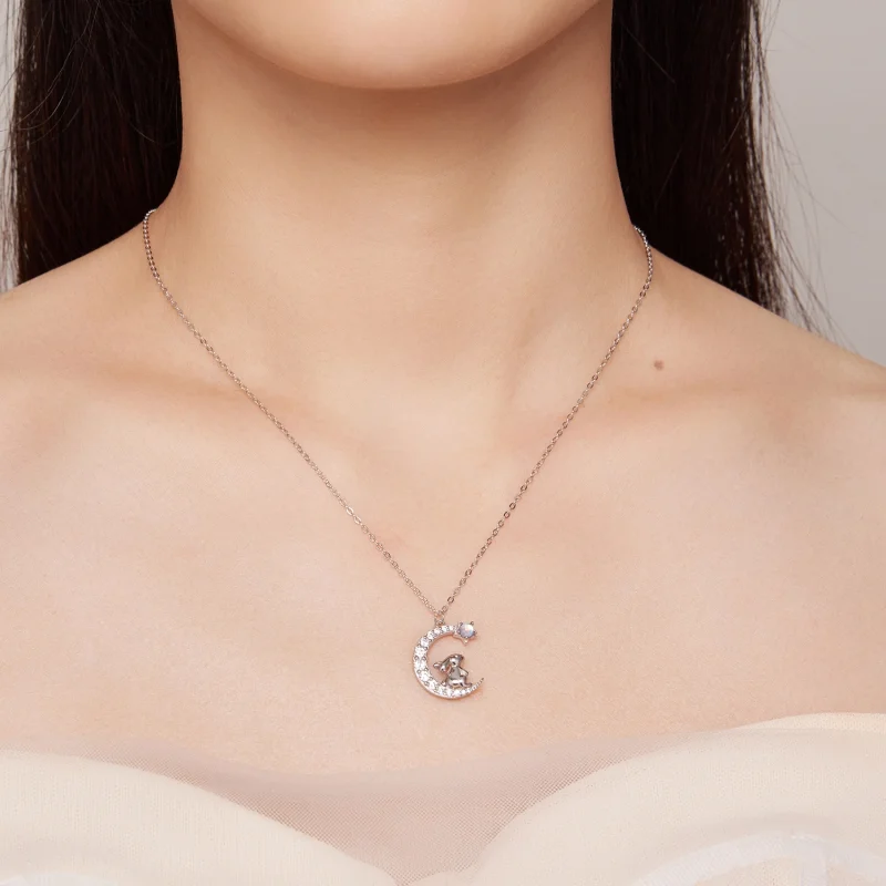 (image for) Pandora Style Moon Rabbit Necklace - BSN302 - View 8