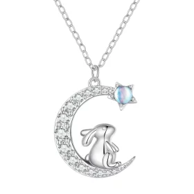 Pandora Style Moon Rabbit Necklace - BSN302 Pandora Style Moon Rabbit Necklace - BSN302