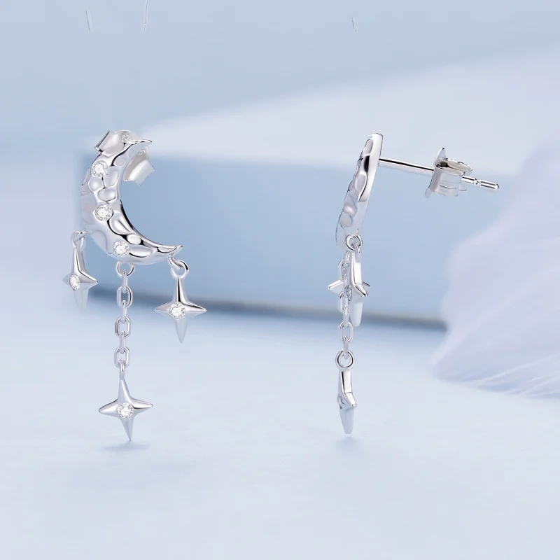 (image for) Pandora Style Moon Tassel Studs Earrings - BSE858 - View 3
