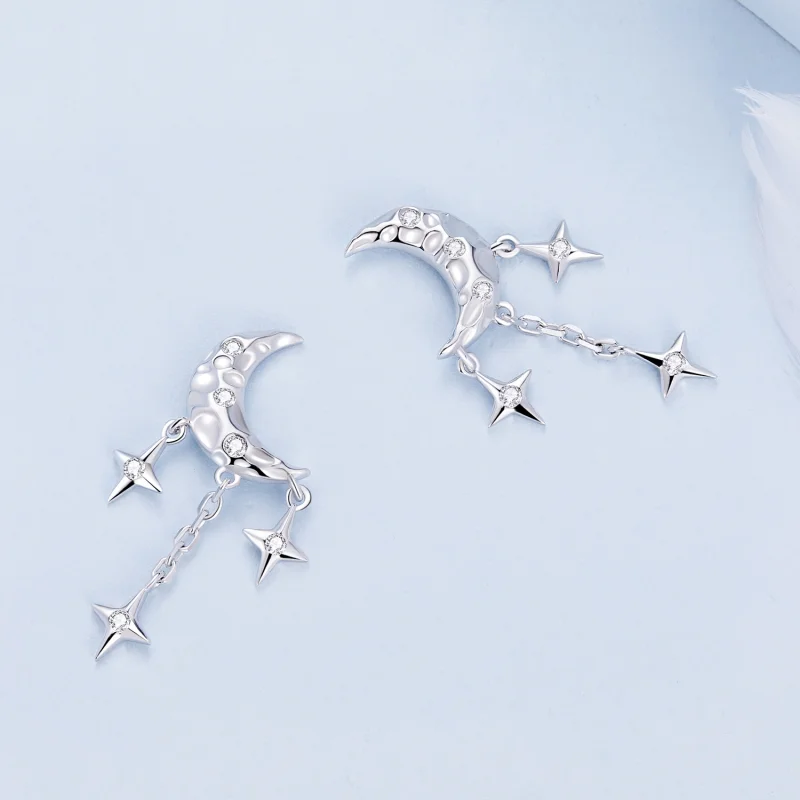 (image for) Pandora Style Moon Tassel Studs Earrings - BSE858 - View 4