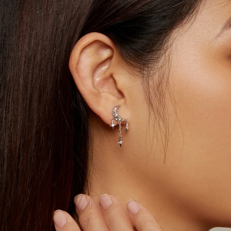 (image for) Pandora Style Moon Tassel Studs Earrings - BSE858 - View 6