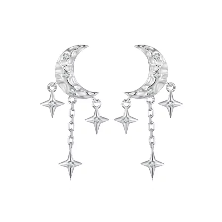 Pandora Style Moon Tassel Studs Earrings - BSE858