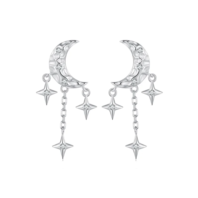 (image for) Pandora Style Moon Tassel Studs Earrings - BSE858 - Product Image