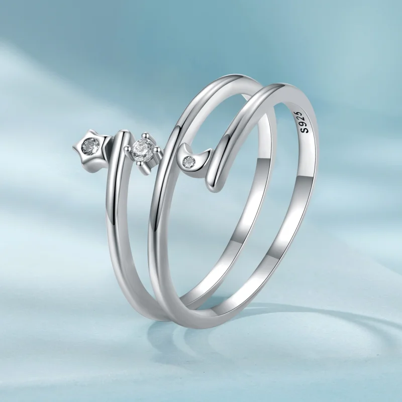 (image for) Pandora Style Multi-Layered Star and Moon Ring - SCR970 - View 2