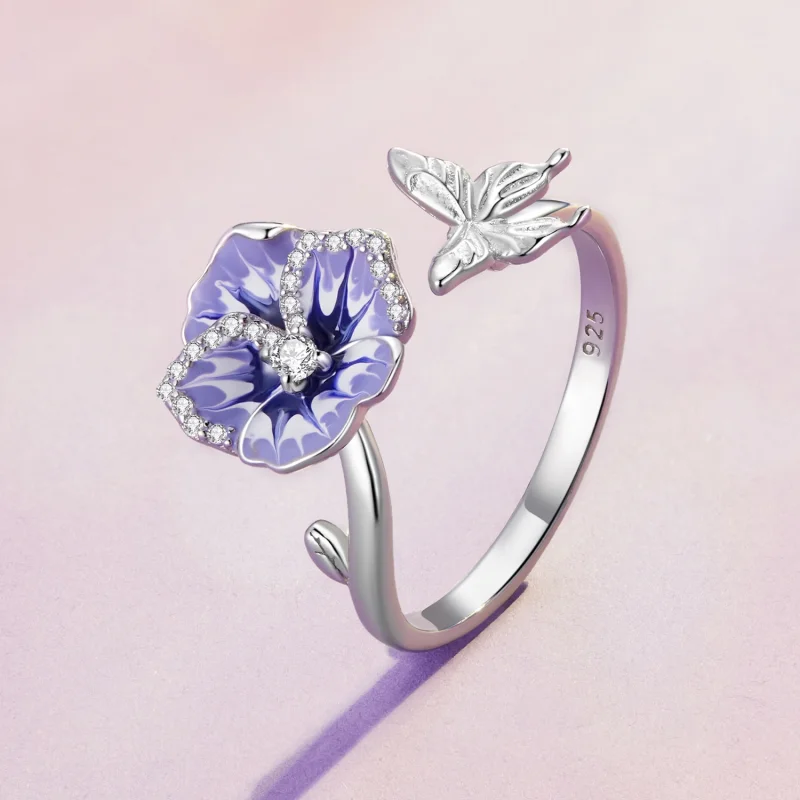 (image for) Pandora Style Pansy Open Ring - BSR452-E - View 2