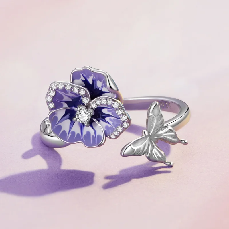 (image for) Pandora Style Pansy Open Ring - BSR452-E - View 3