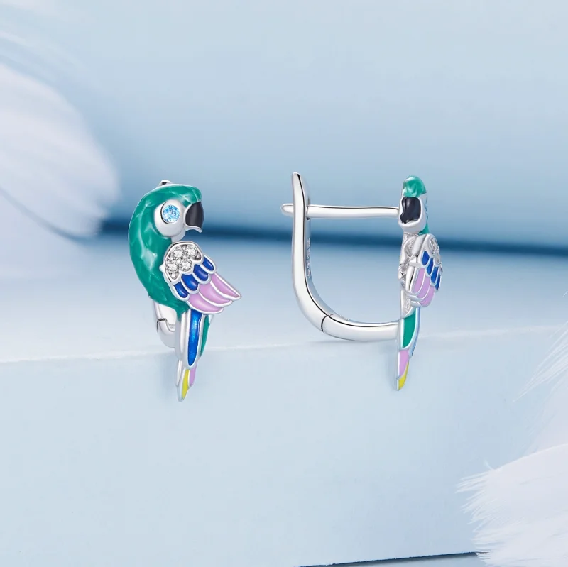 (image for) Pandora Style Parrot Hoop Earrings - BSE829 - View 2