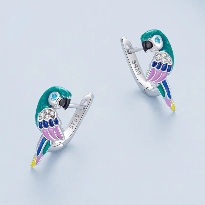 (image for) Pandora Style Parrot Hoop Earrings - BSE829 - View 3
