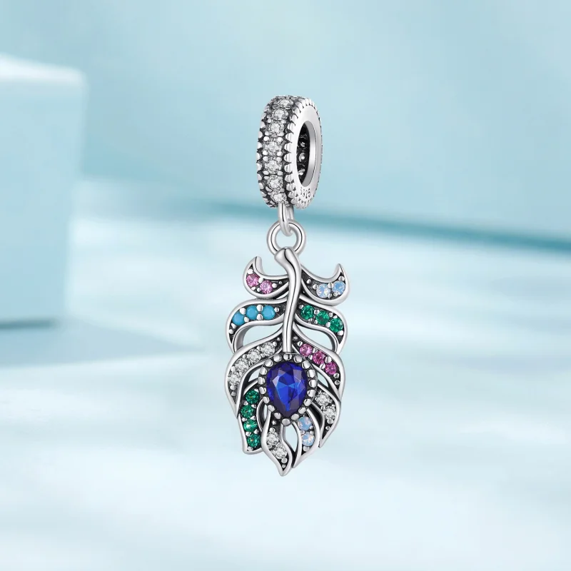 (image for) Pandora Style Peacock Feather Dangle - SCC2590 - View 2