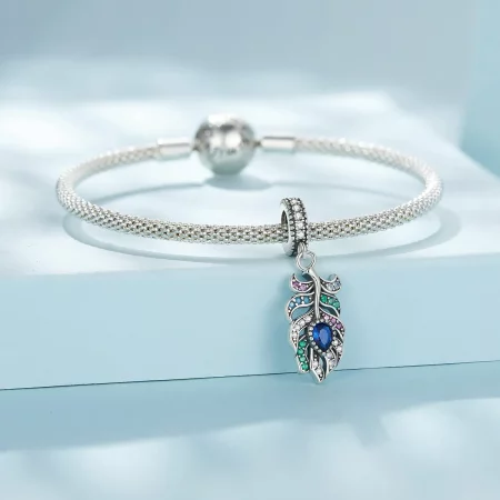 Pandora Style Peacock Feather Dangle - SCC2590