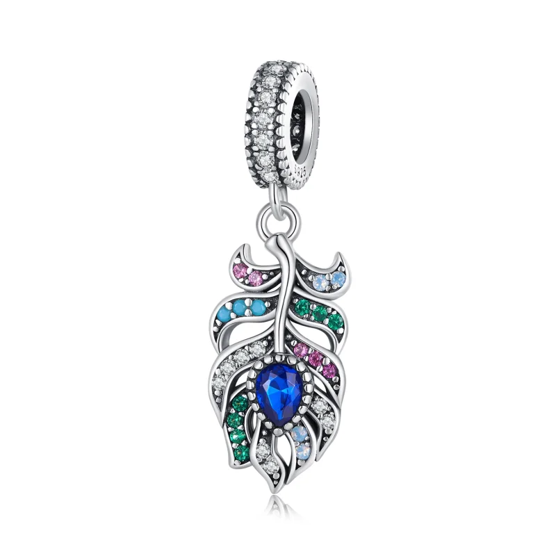 (image for) Pandora Style Peacock Feather Dangle - SCC2590 - Product Image