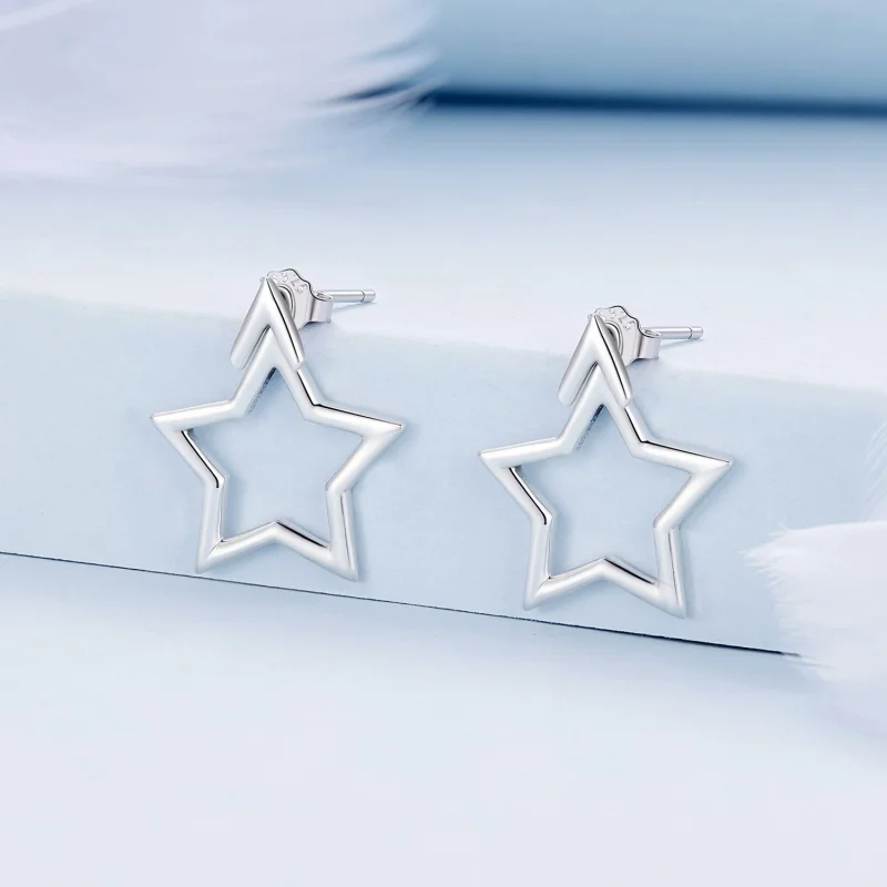(image for) Pandora Style Pentagram Studs Earrings - BSE901 - View 2
