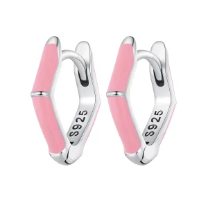 (image for) Pandora Style Pink Diamond Hoop Earrings - SCE1569-PK